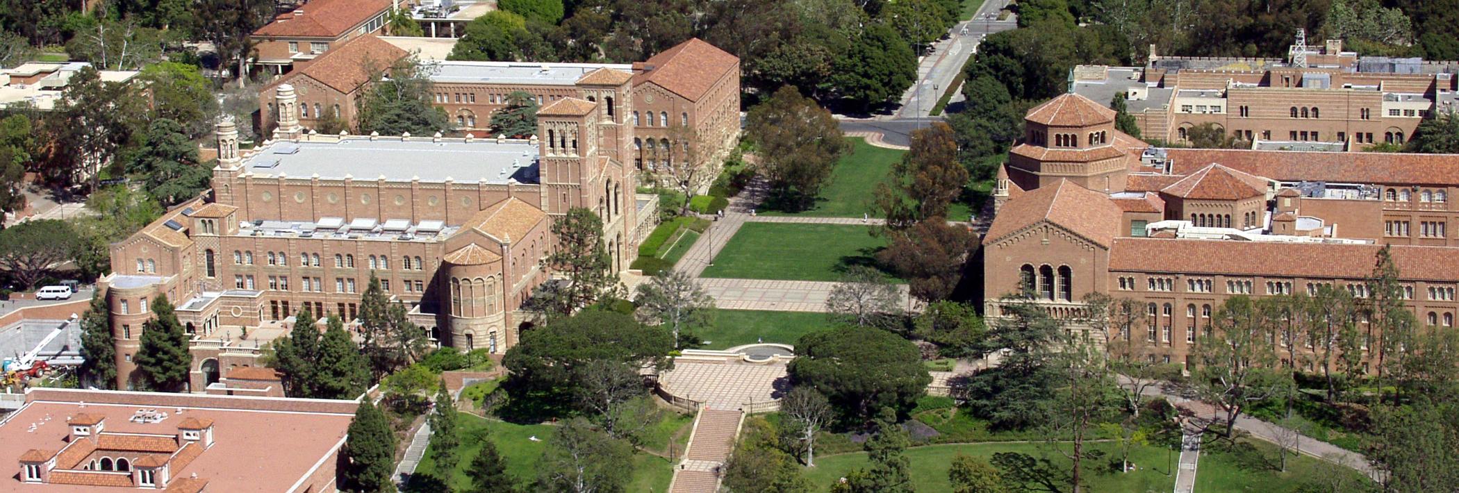 Aerial view of central UCLA campus.