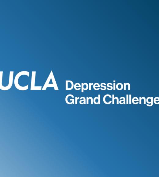 Logo reads "UCLA Depression Grand Challenge over blue gradient.